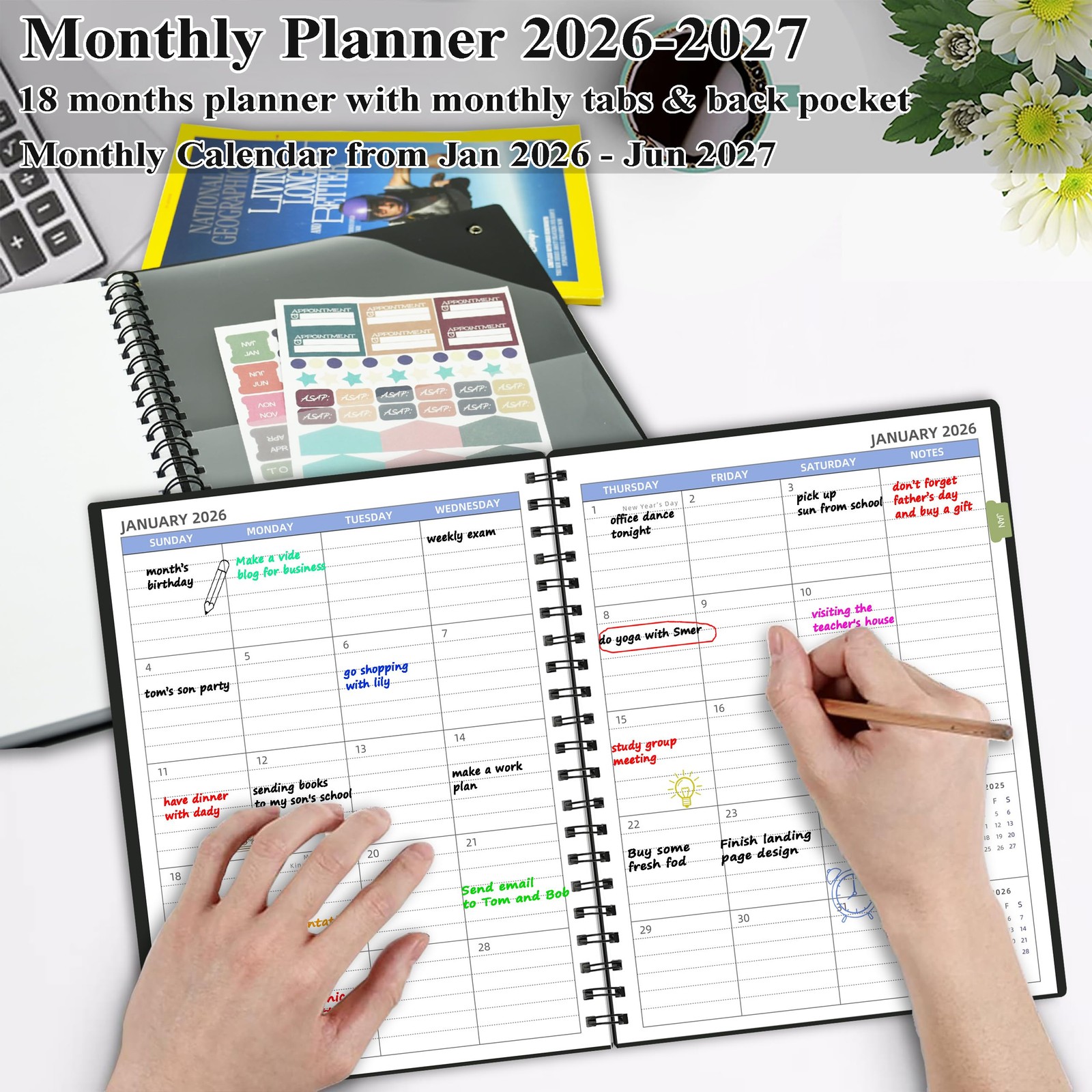 2026-2027 7.4 x 9.6 x 0.35 inches, Monthly Planner Black(Dated 2026.1-2027.6)