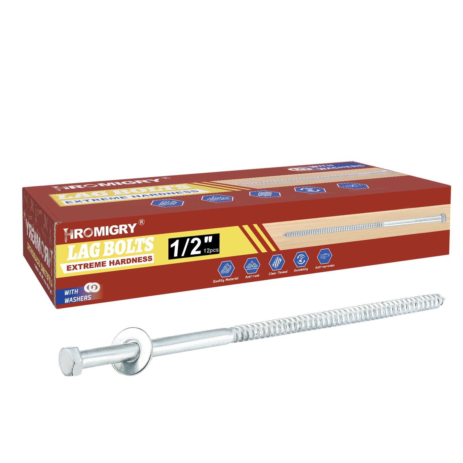 1/2″ x 14″ Lag Bolts (12 PCS) 1/2 inch Lag Screws for Wood, Heavy Duty Hex He…