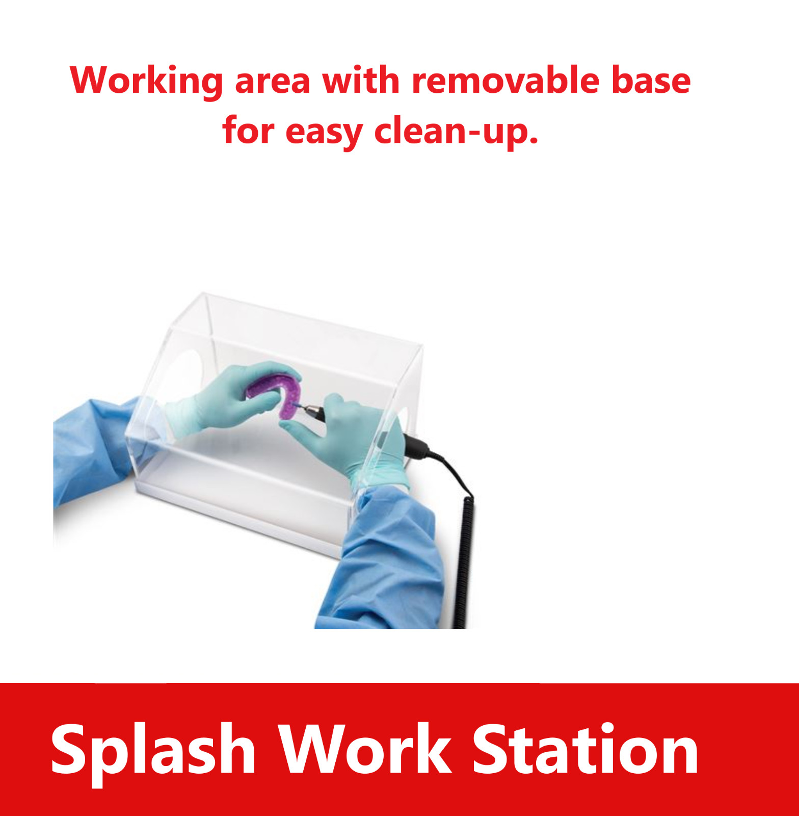 Dental Lab Splash Work Station Crystal-clear acrylic working area blocks debris