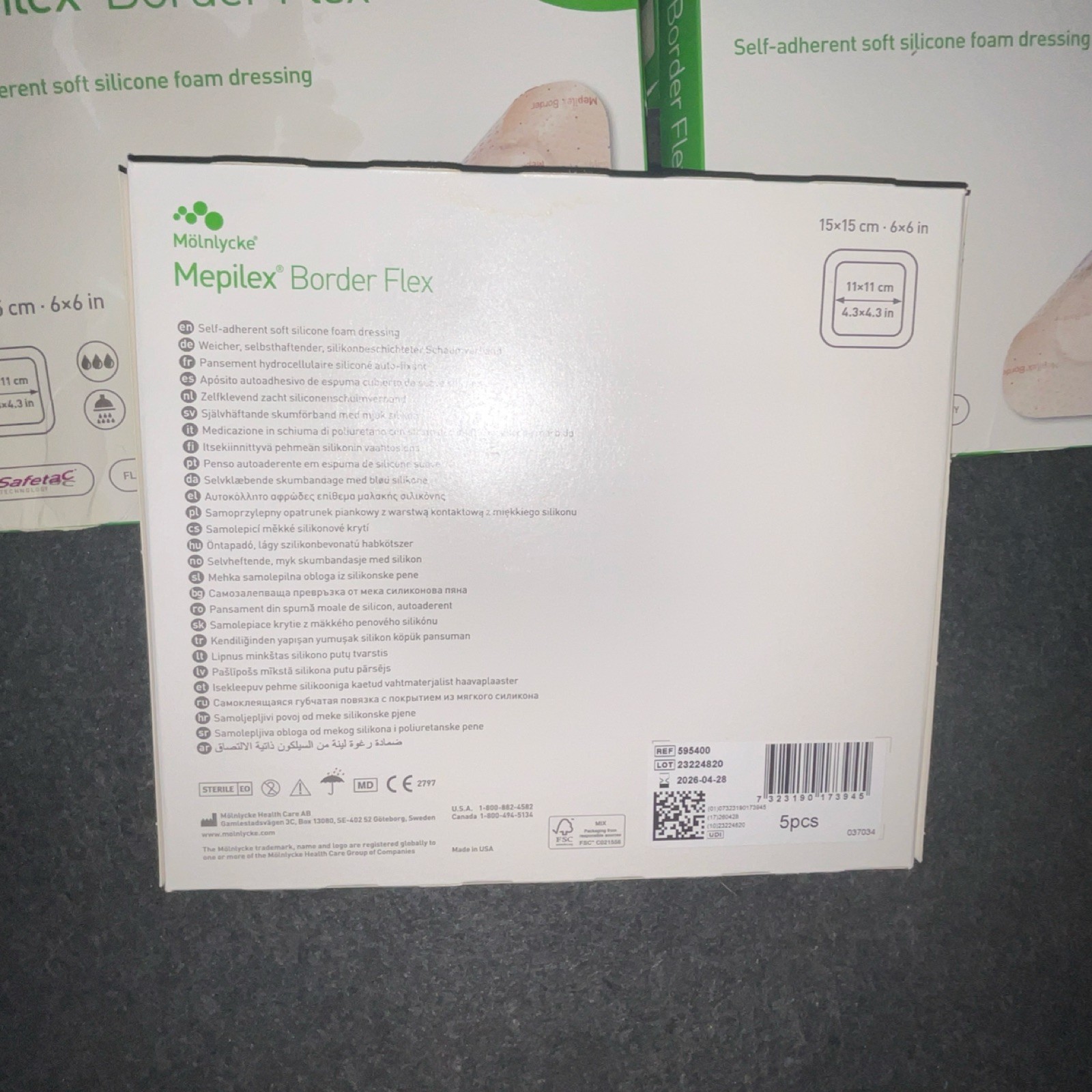 Mölnlycke Mepilex Border Flex Foam Self-Adherent Silicone 15x15cm lot of 10