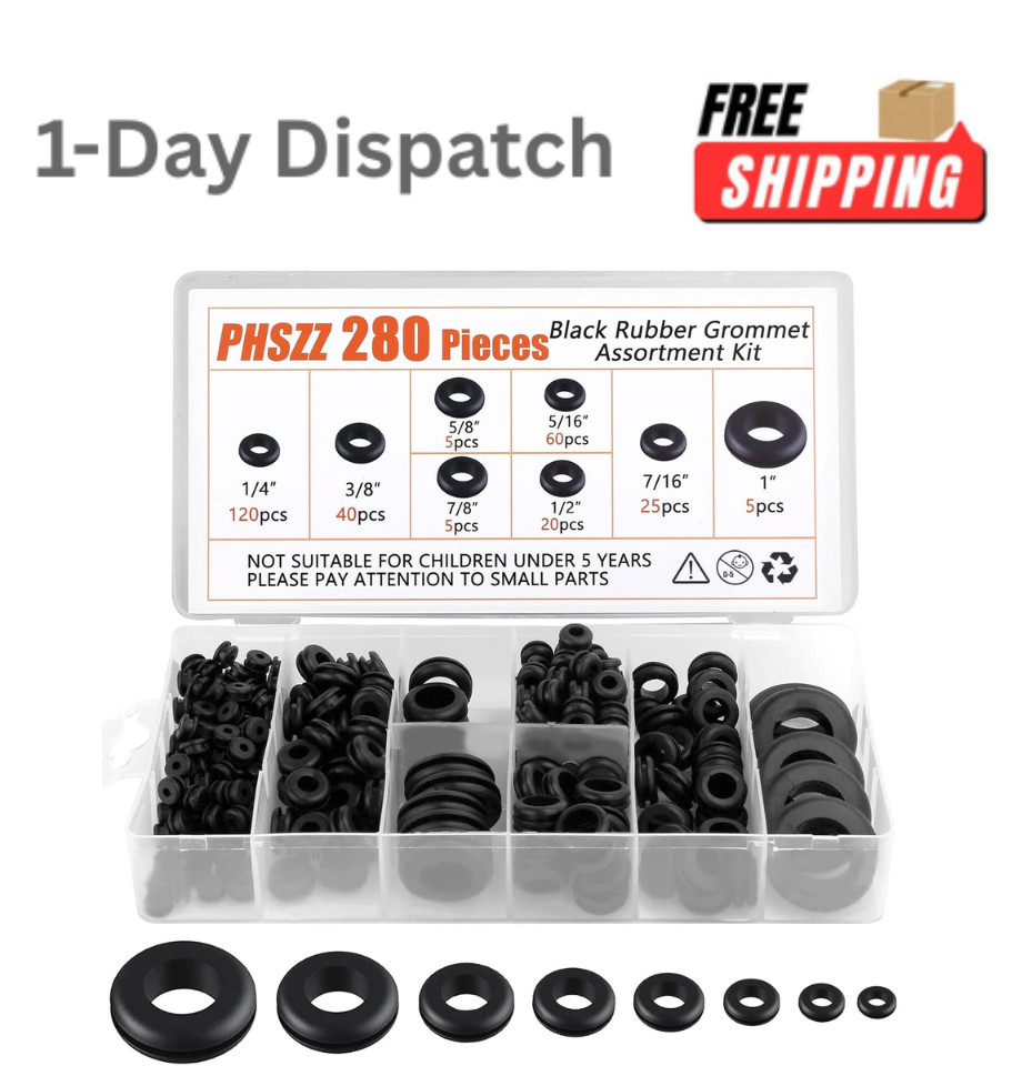 PHSZZ 280 PCS Rubber Grommets Kit 8 Sizes for Wiring Automotive Firewall