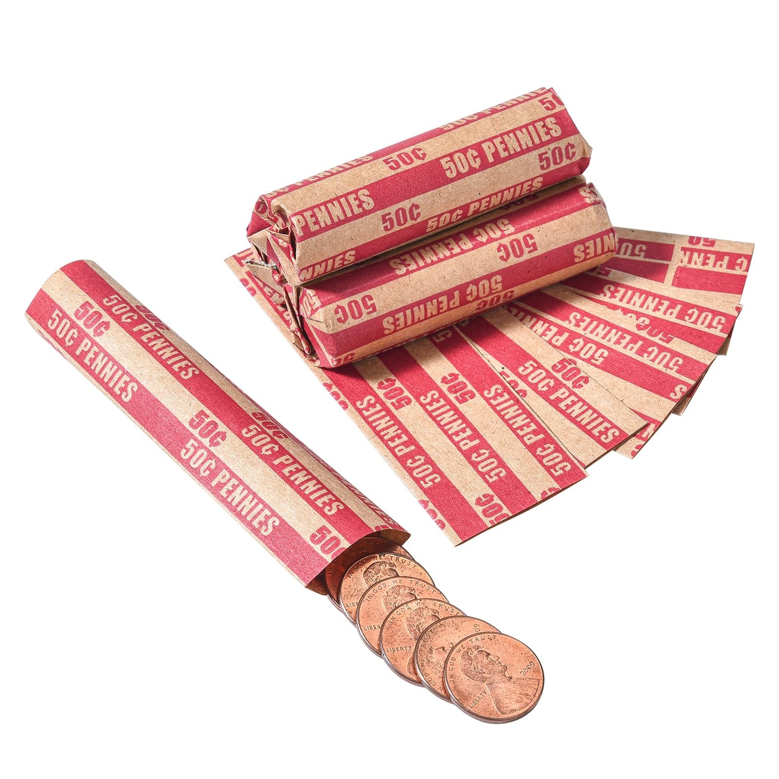 Sumerfnt Penny Coin Wrappers Pennies 1 Count (Pack of 100), Red Penny-100pcs