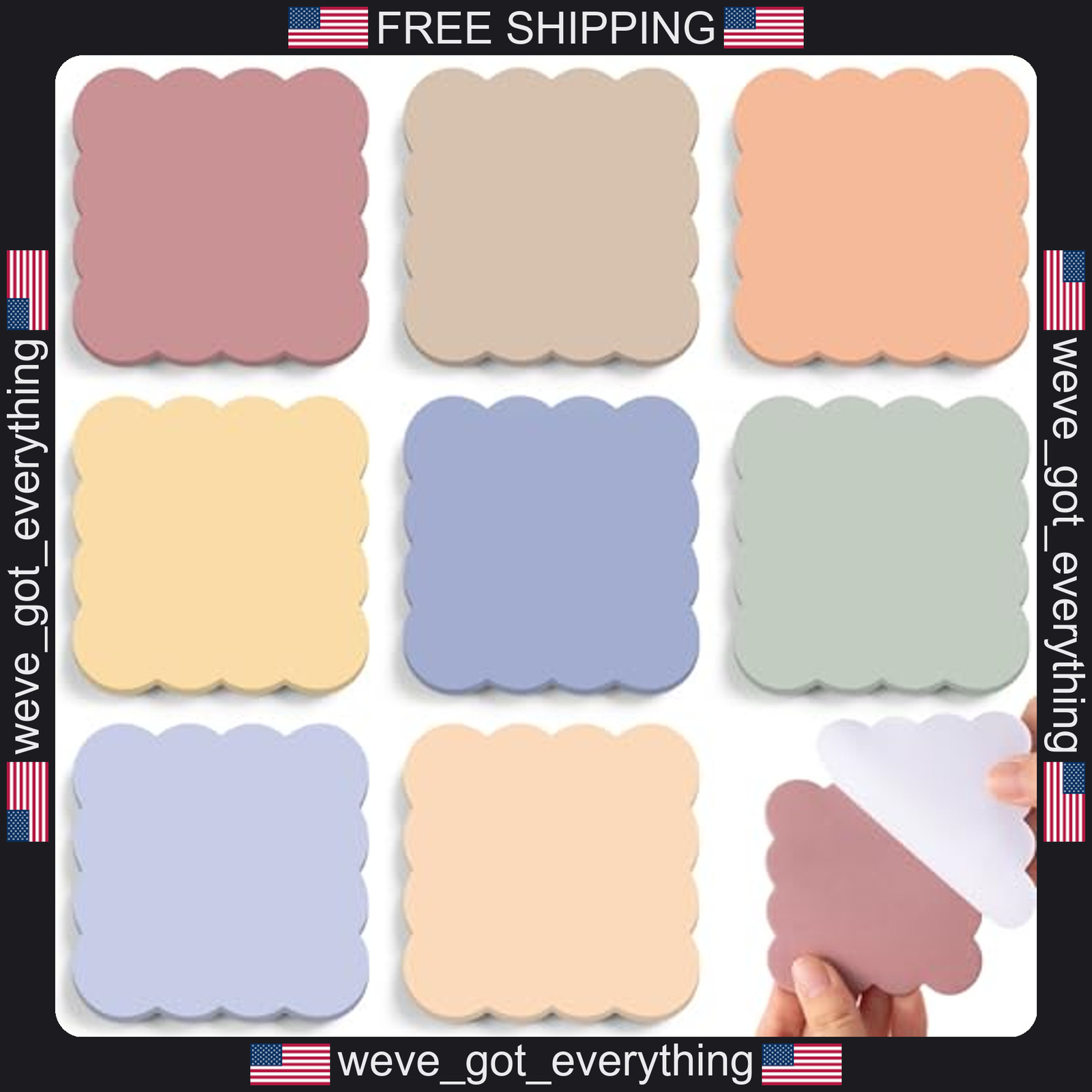8 Pack Pastel Scalloped Sticky Notes for Reminders and Notes