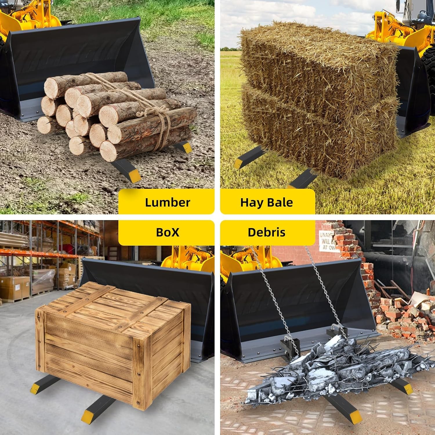 2000lbs 4000lbs Tractor Pallet Fork Bucket Clamp on Skid Steer Loader 43» 60»