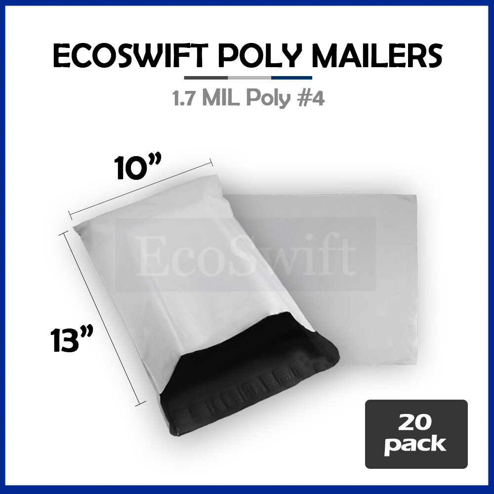 20 10×13 EcoSwift White Poly Mailers Shipping Envelope Self Sealing Bags 1.7 MIL
