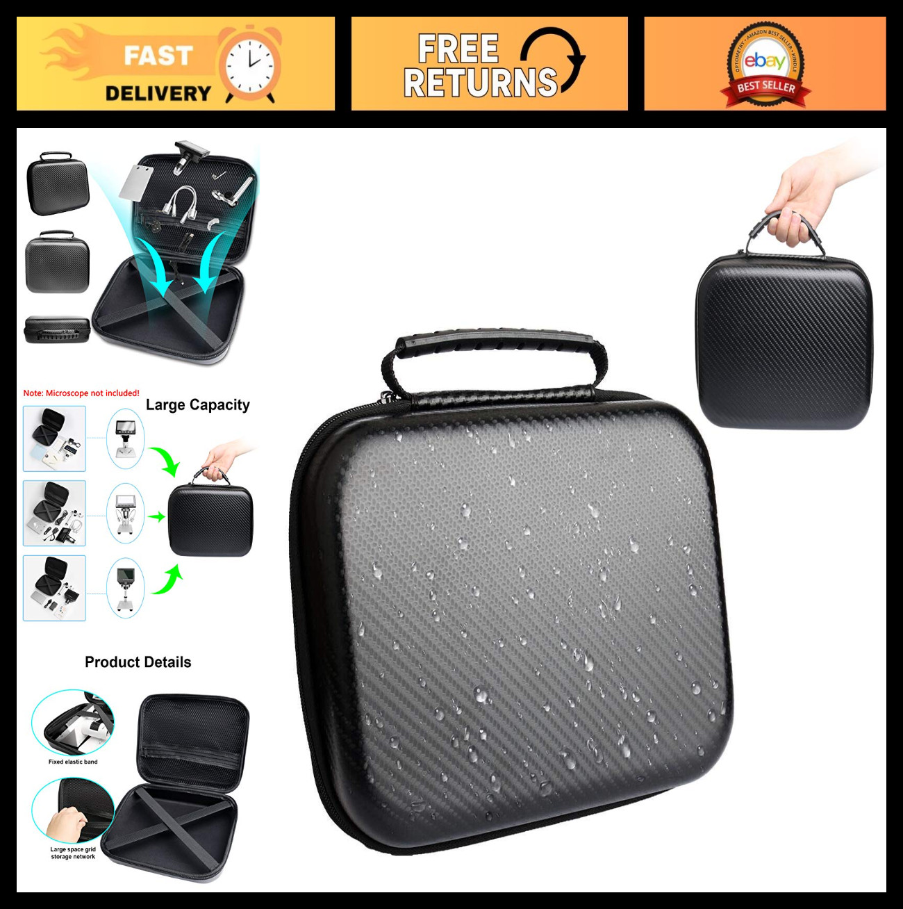 «Large Storage Case for LCD Digital Microscope – Portable Bag for USB/WiFi Endos