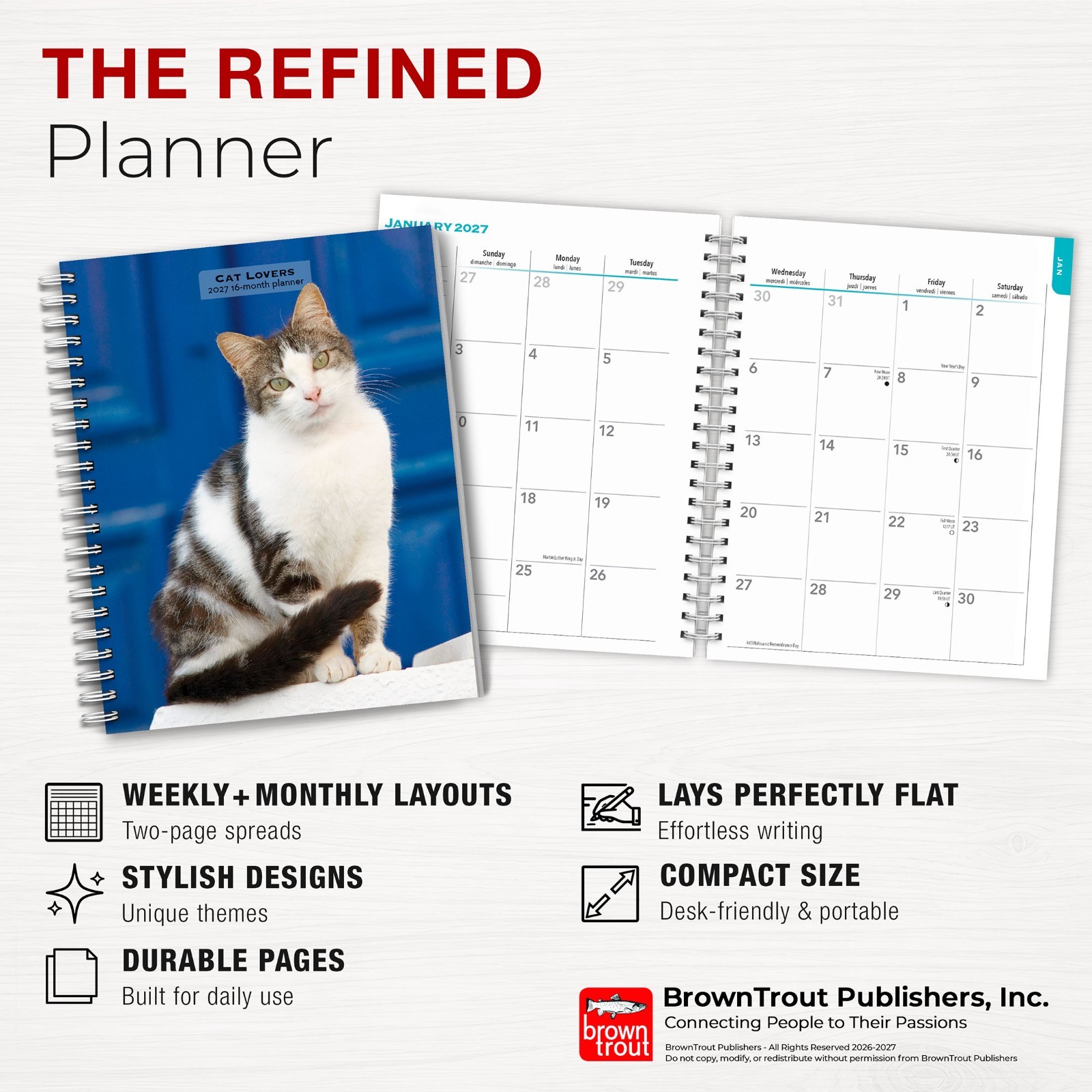 Cat Lovers | 2027 6×7.75″ Spiral-Bound Wire-O Weekly Engagement Planner Calendar
