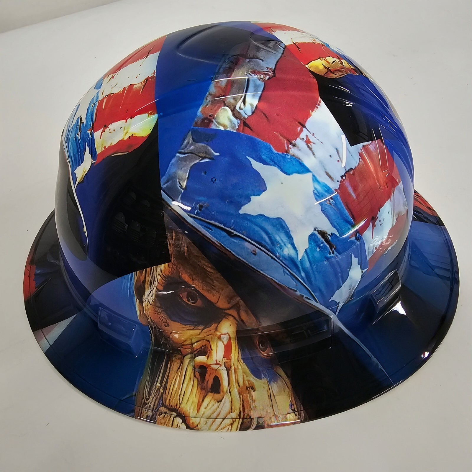 full brim VENTED hard hat custom hydro dipped IN WEATHERED AMERICAN PATRIOT NEW