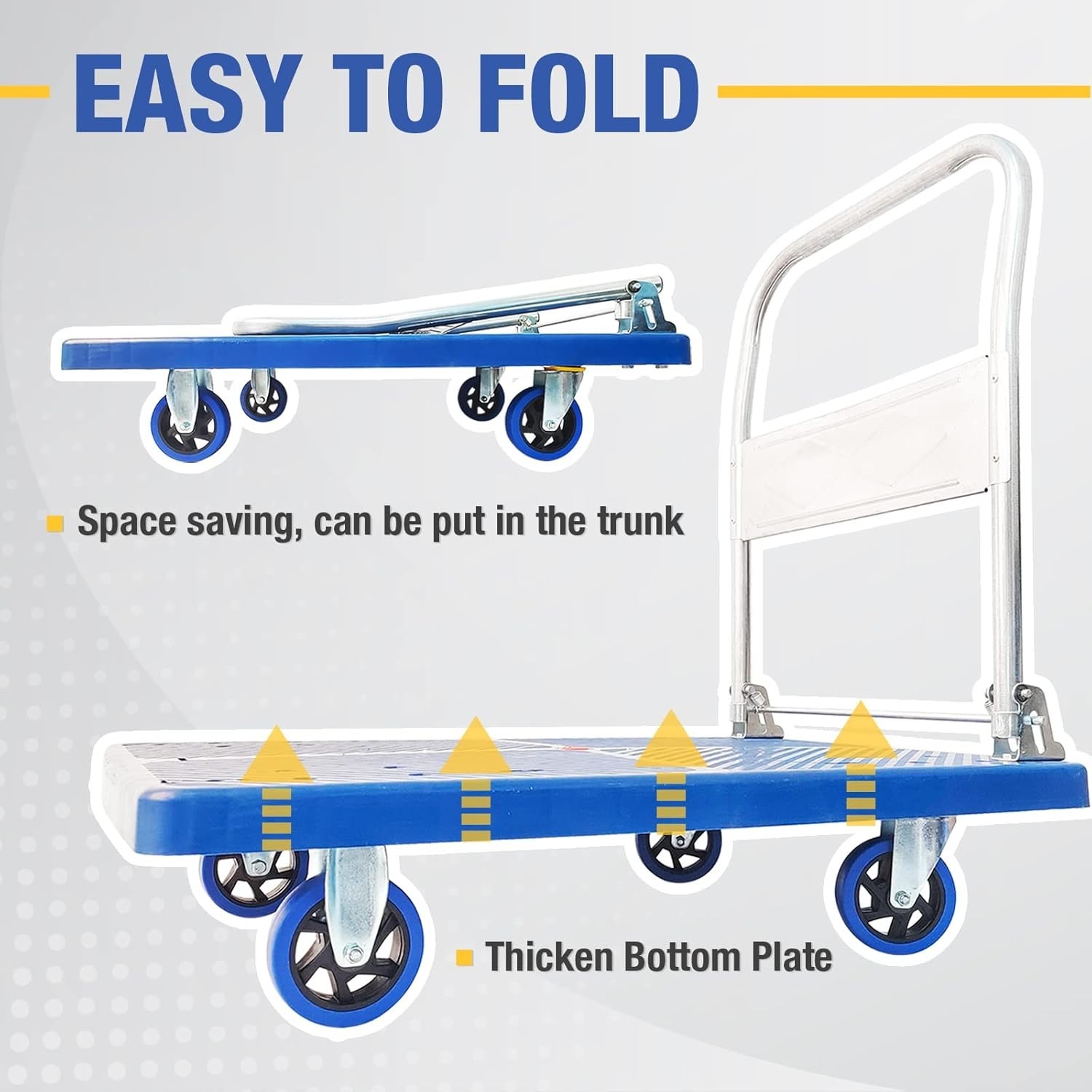 Heavy Duty Foldable Push Cart with 4 Swivel Wheels – Ideal for Home & Garden