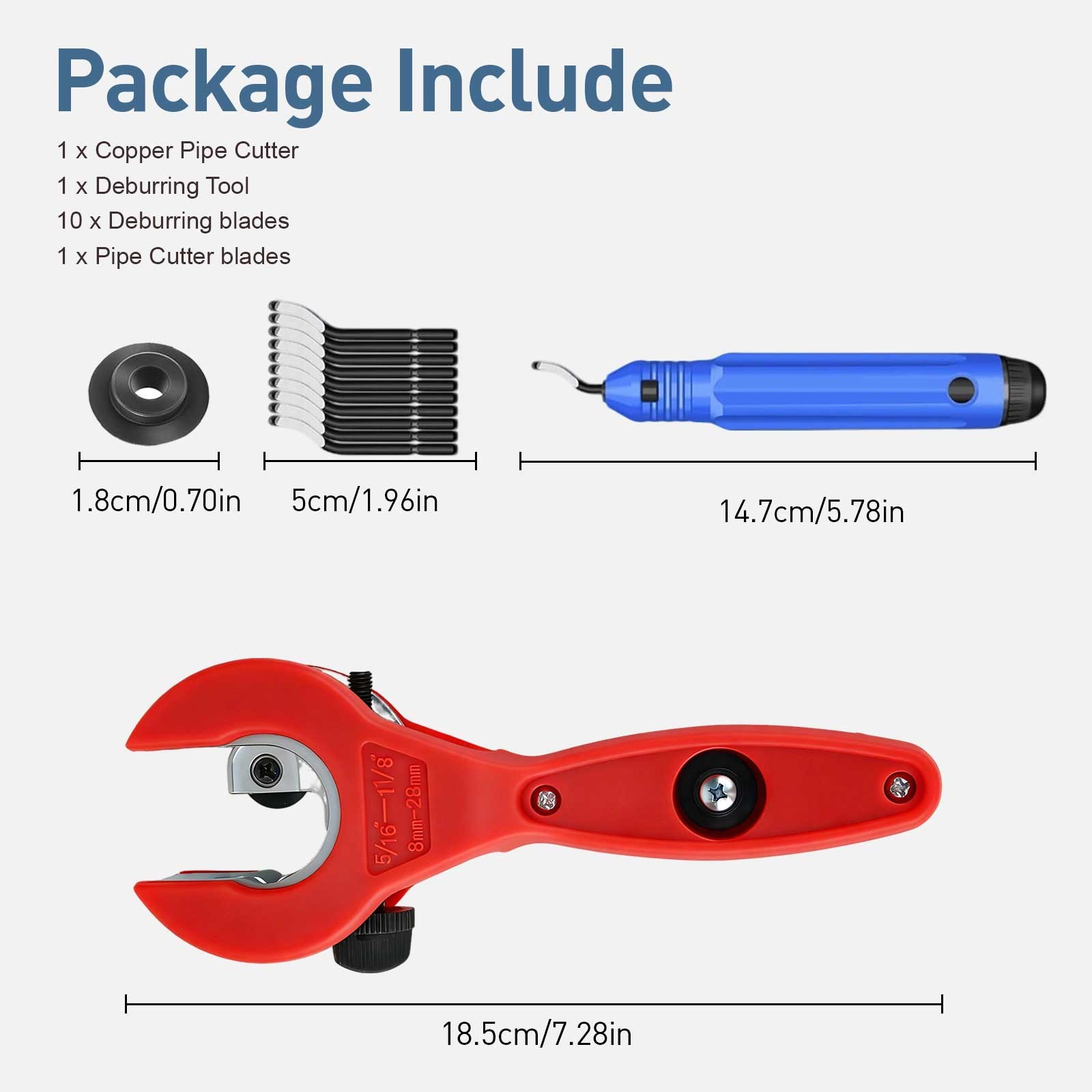 Ratcheting Tubing Cutter 5/16″–1-1/8″ Copper PVC Pipe Cutter+Deburring Tool Kit