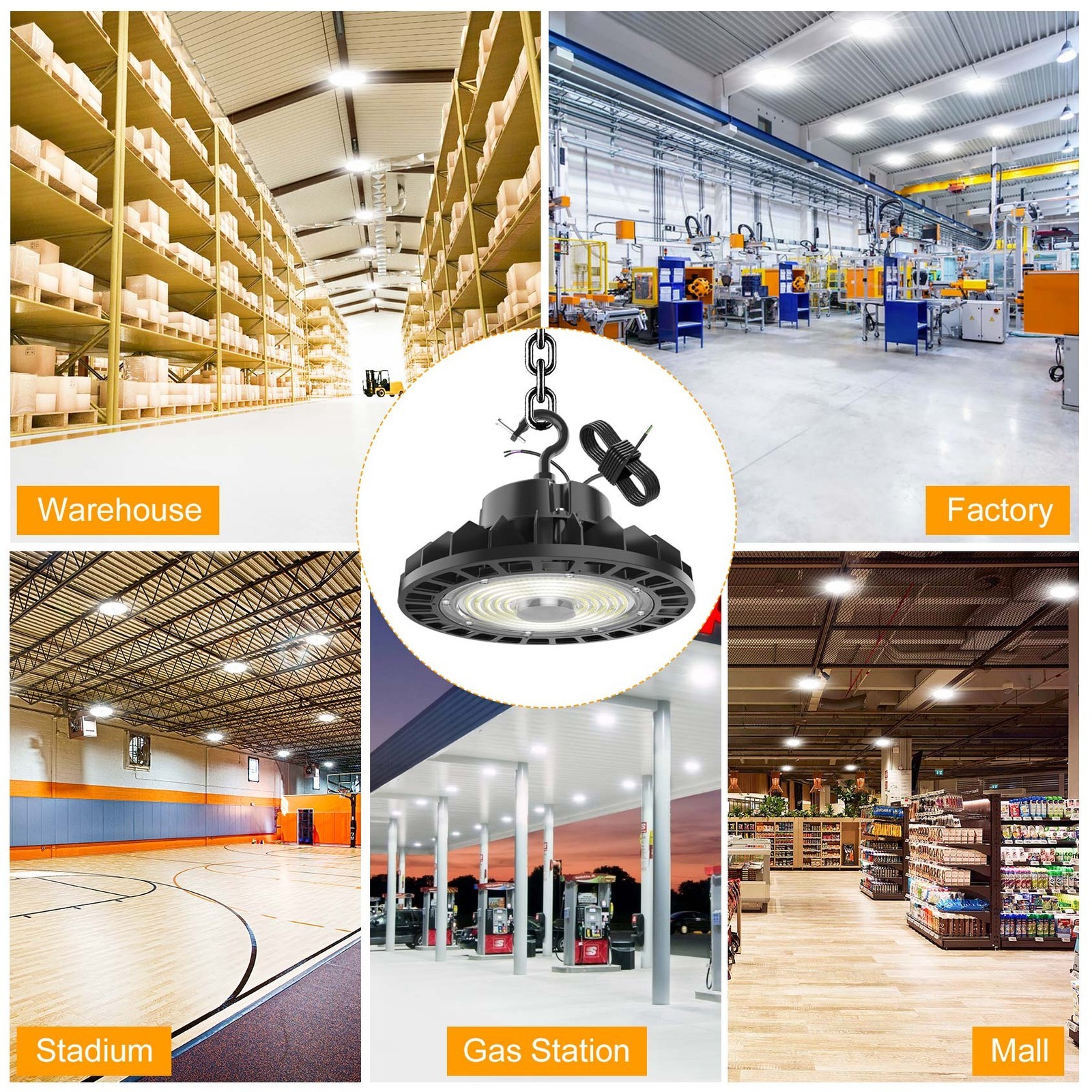 UL 150W UFO Led High Bay Light Commercial Warehouse Shop Fixture 5000K 22,500LM