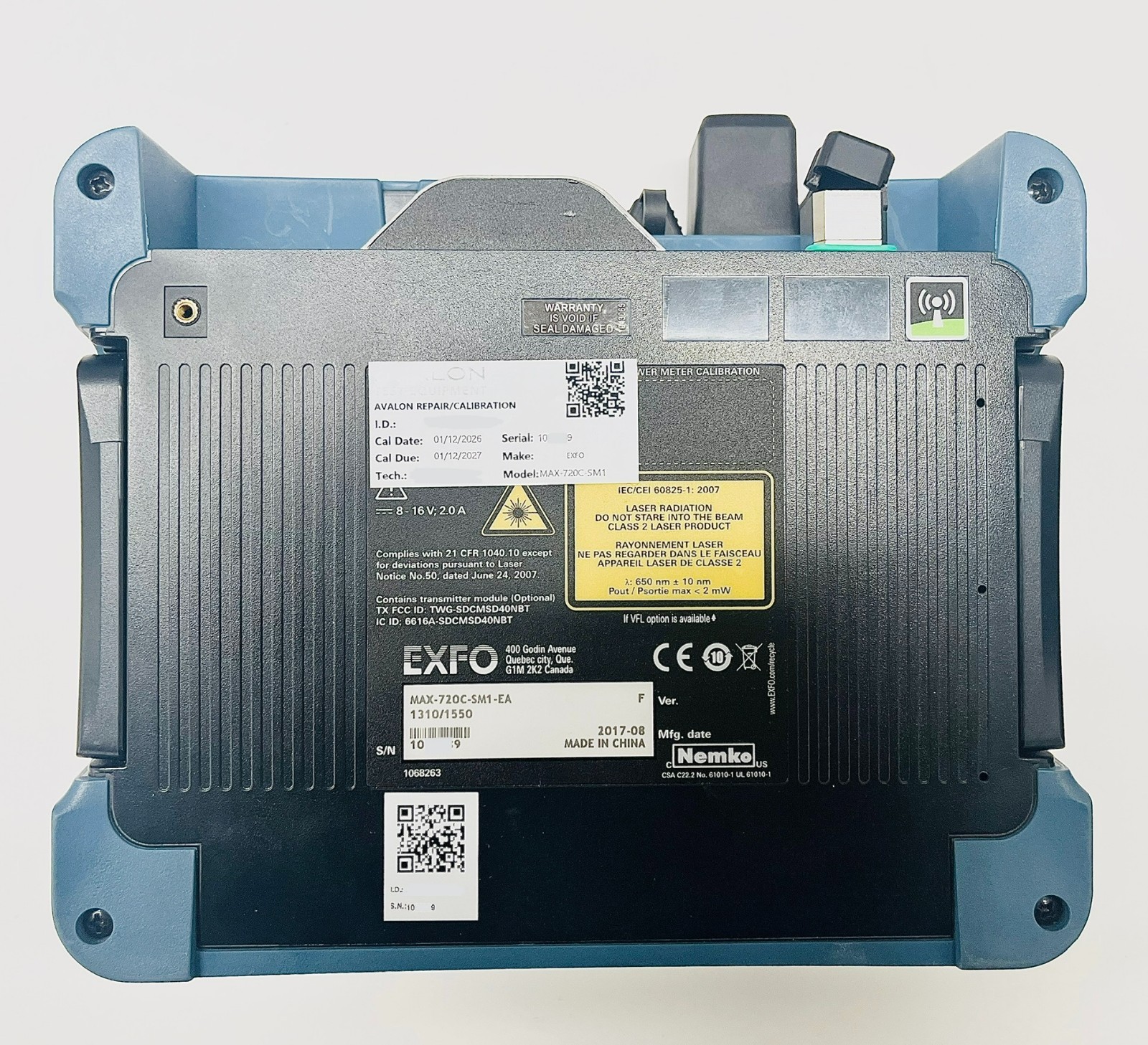 EXFO MaxTester 720C-SM1 OTDR iOLM 1310/1550nm PM/VFL Calibrated 01/2026 Tested