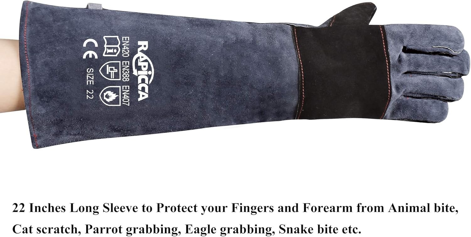 Durable 22in Leather Animal Handling Gloves – Puncture & Bite Resistant