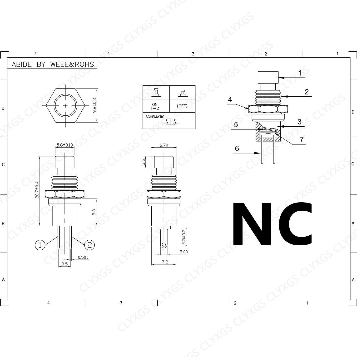 Momentary Push Button Switch，SPST Normal Closed NC Switch 2 Pin Mini Micro 1A 25