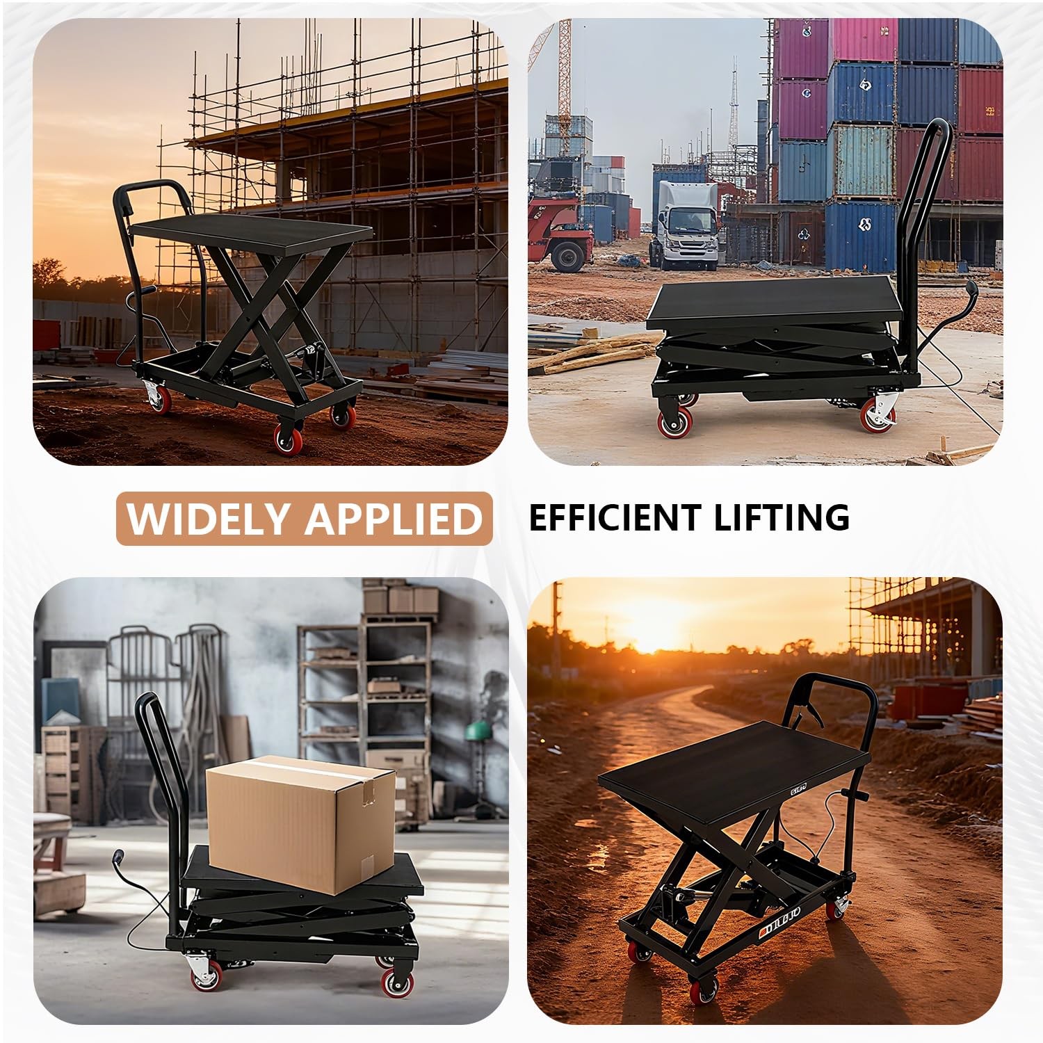 770Lbs Hydraulic Double Scissor Lift Table Cart 11-59″ Height Steel Wheels Black