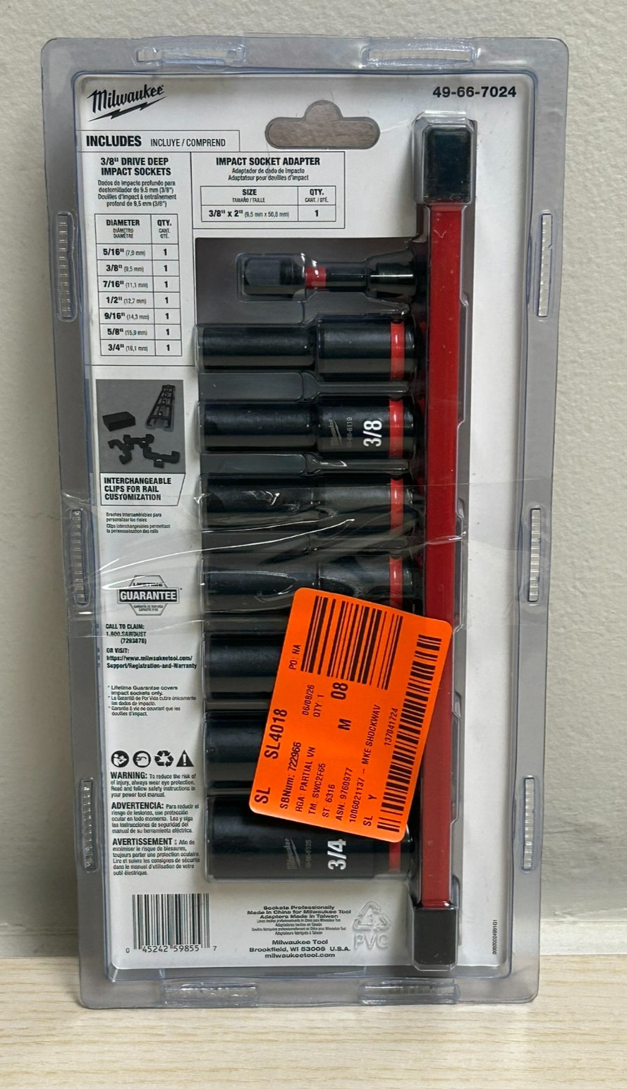 Milwaukee Shockwave Impact Duty 3/8 SAE Deep Impact Socket Set, #49-66-7024