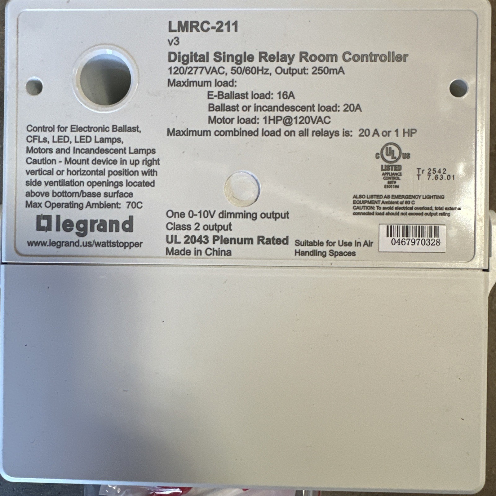 🔴Legrand Wattstopper LMRC-211 Digital Single Relay Controller On/Off 0-10V Dim
