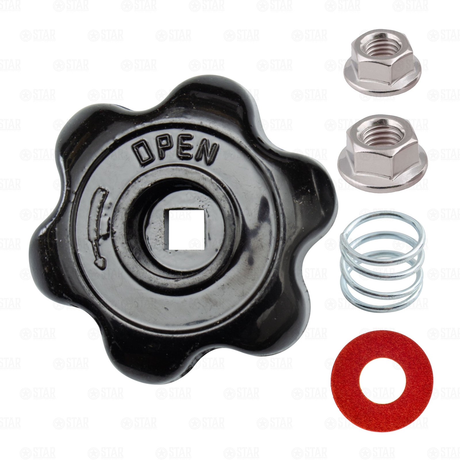 CO2 Tank Replacement Hand Wheel Handle M6 + 1/4″ Nut + Spring Set Steel BLACK