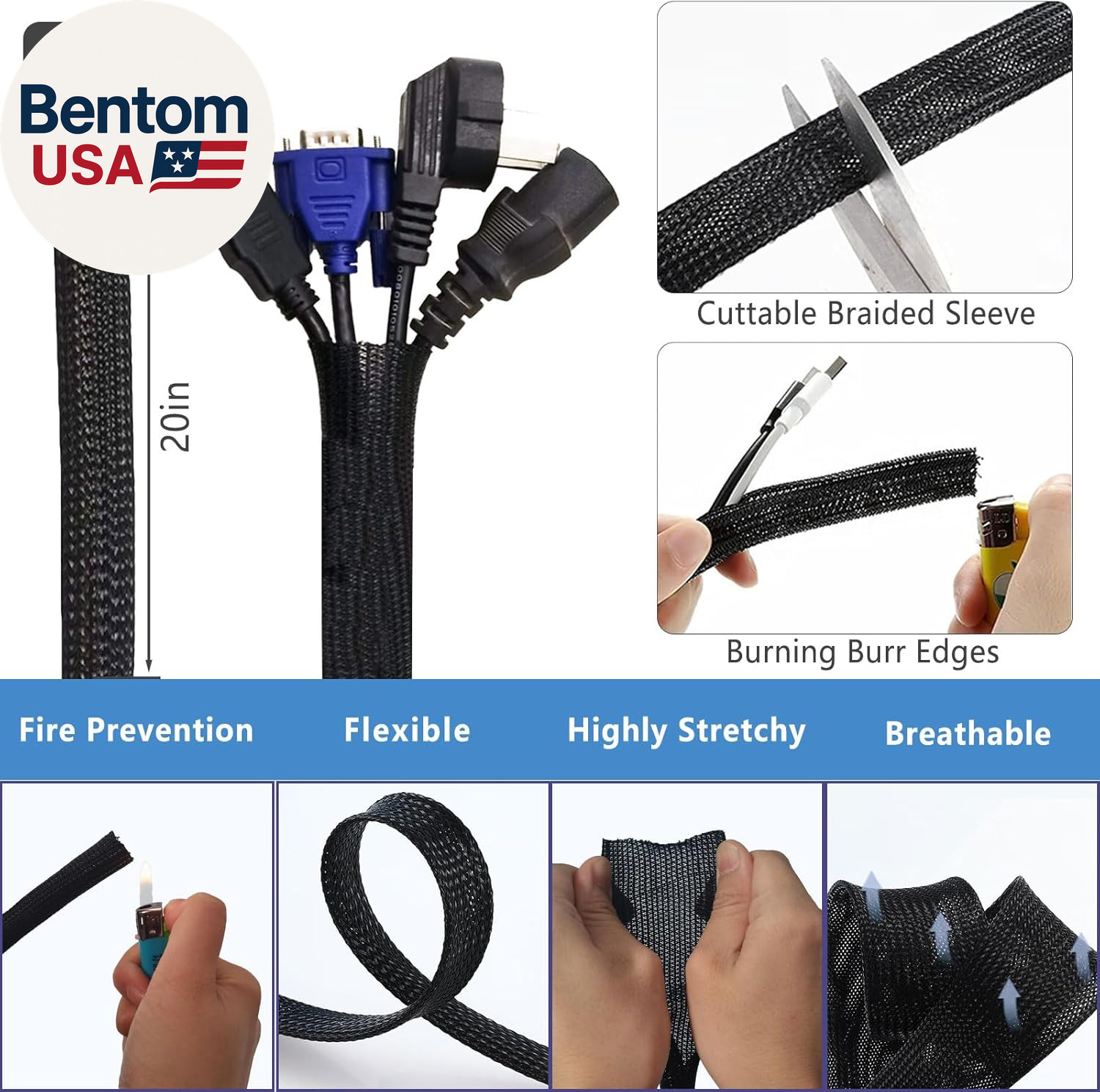 327 PCS Cable Management Kit 4 Cable Cable Sleeves,65 Cable Clips with 13Cord Ho