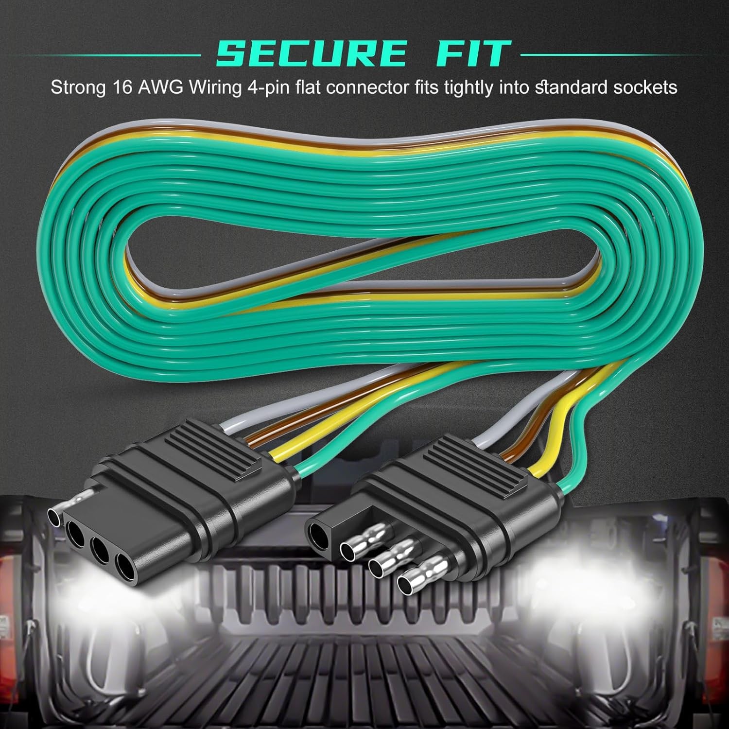4 Pin Trailer Connector Harness Extension 80 Inch, 16AWG 4 Way Trailer Plug Flat