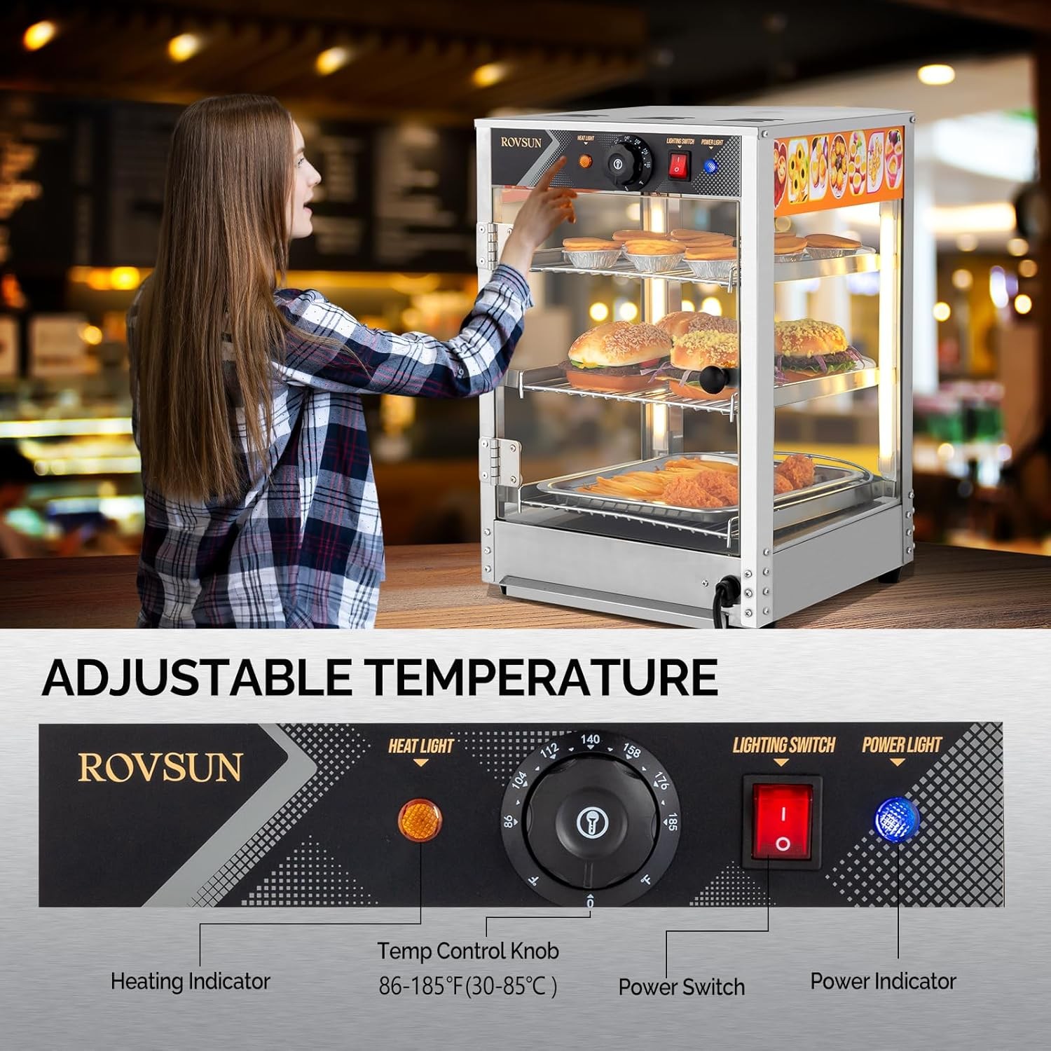 Commercial Food Pizza Display Warmer, 3-Tier Electric Countertop Food Warmer
