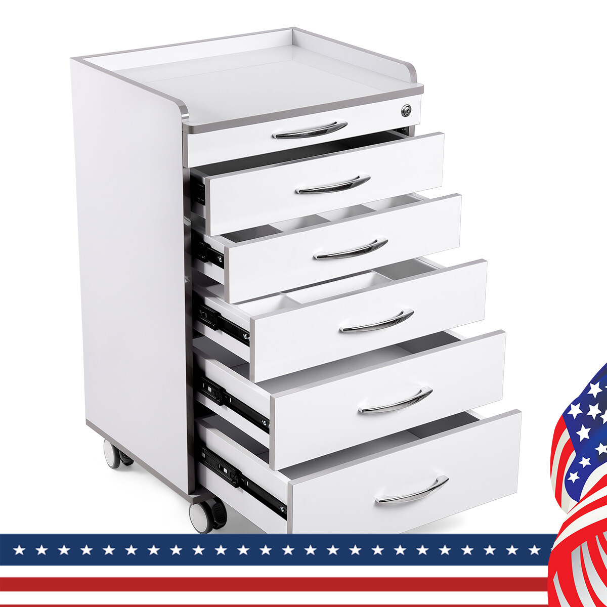 AZDENT Dental Mobile Cabinet Cart with Drawers /Tool Cart Trolley with Sockets