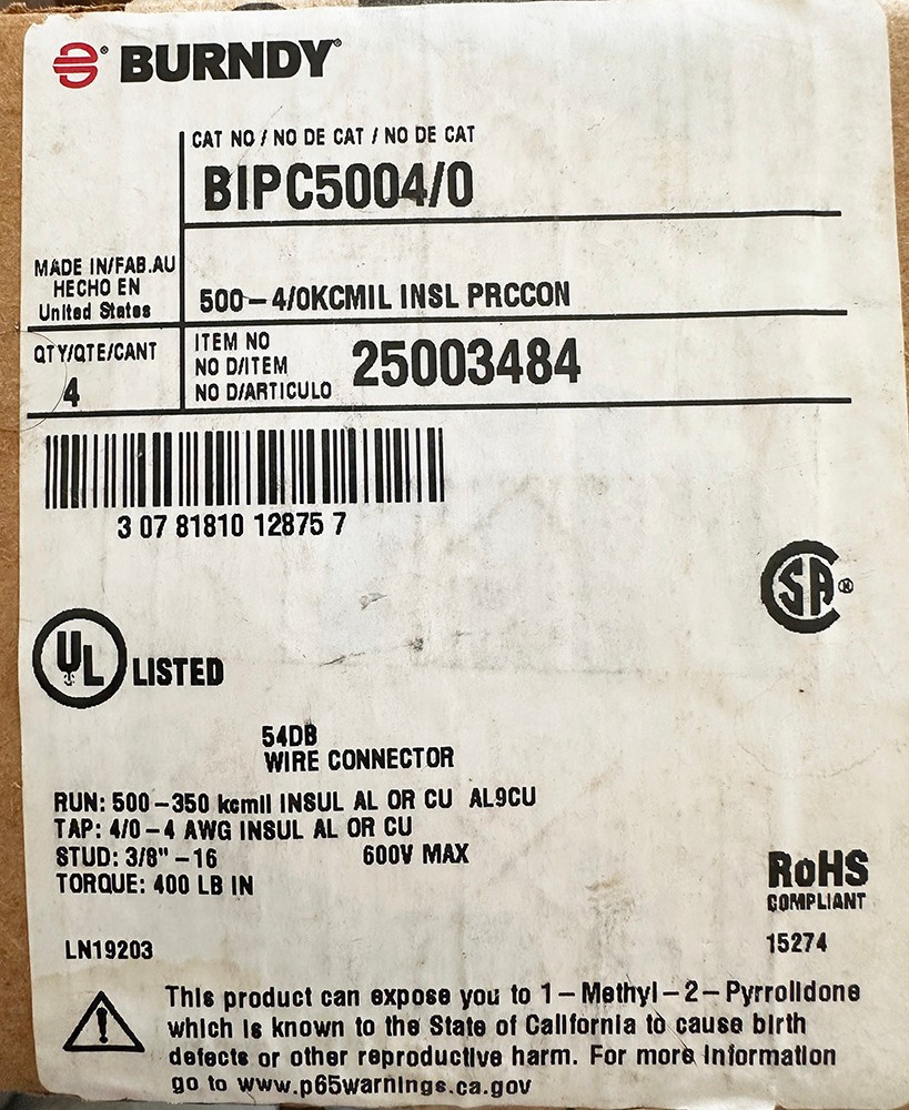 Burndy BIPC5004/0 Insulation Piercing Connectors 2pcs