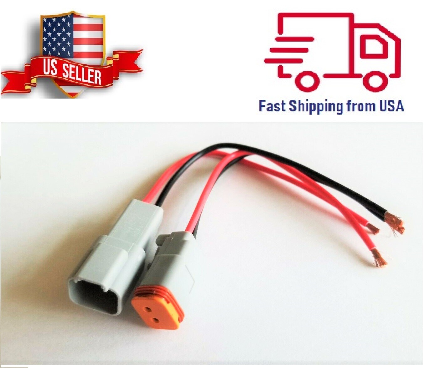 16 AWG Assembled Deutsch 2 Pin waterproof connector 6″ wire