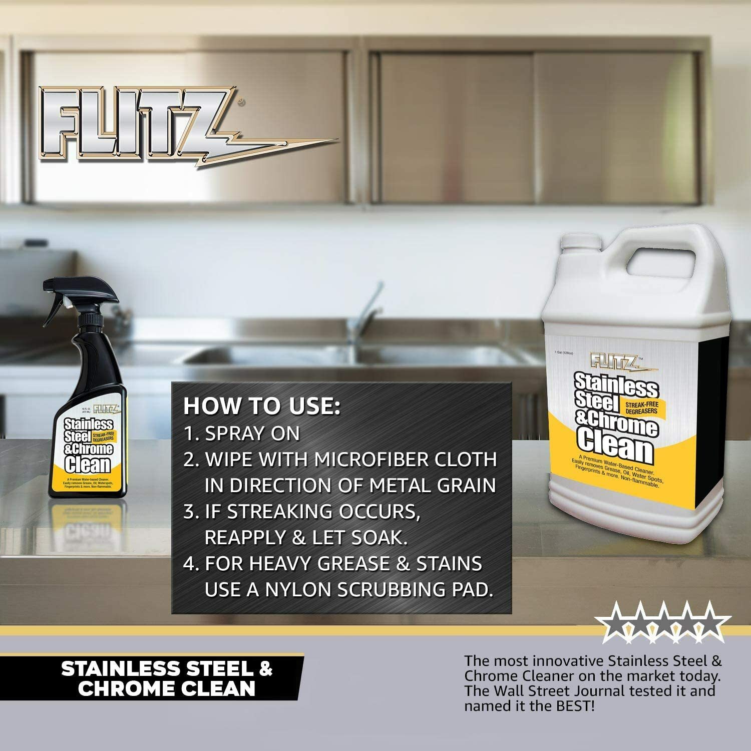 FLITZ Stainless Steel & Chrome Cleaner 32oz/946ml Spray Bottle (See Video)