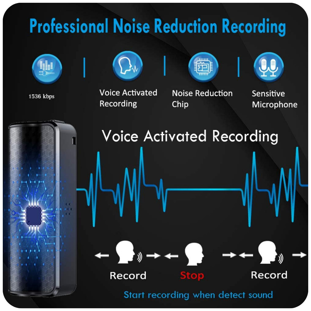 16GB/32GB Mini Spy Hidden Audio Recorder Voice Activated Office Listening Device