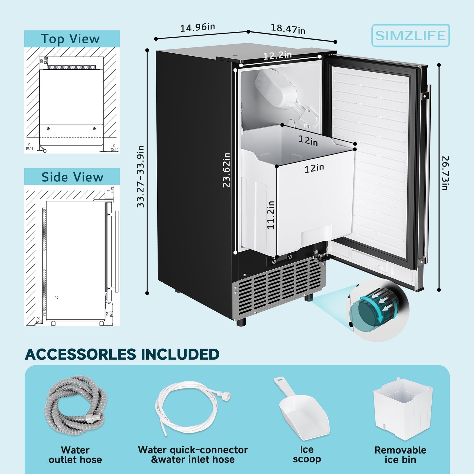 80lbs/24H Undercounter Commercial Ice Maker, Freestanding/Built-In / Clear Cube