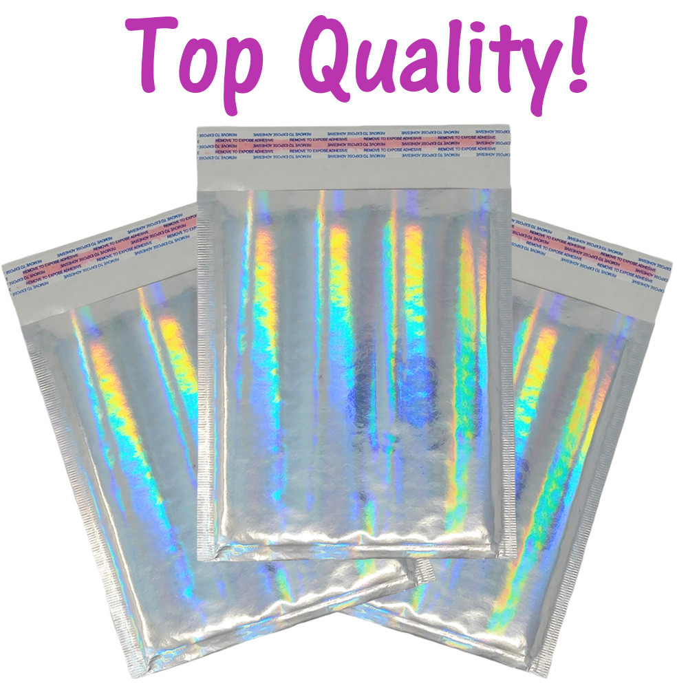 6×10 Pink & Hologram Metallic Bubble Mailers Holographic Air Shipping Envelopes