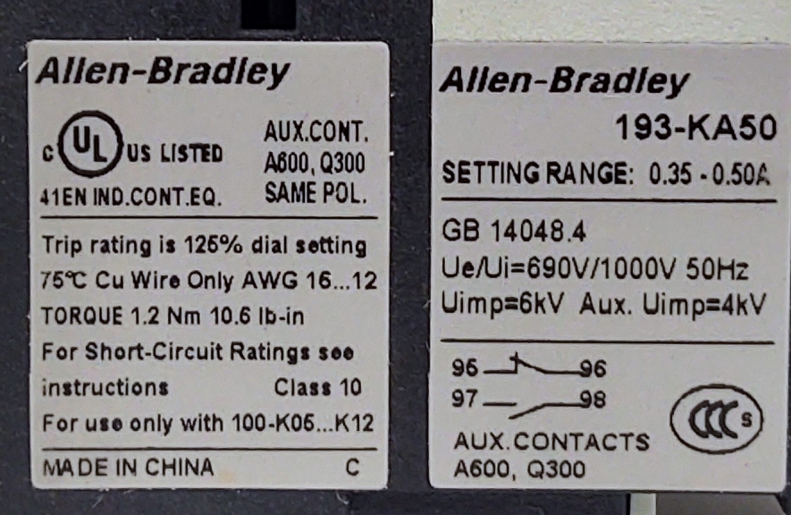 Allen-Bradley 193-KA50 Overload Protection Relay