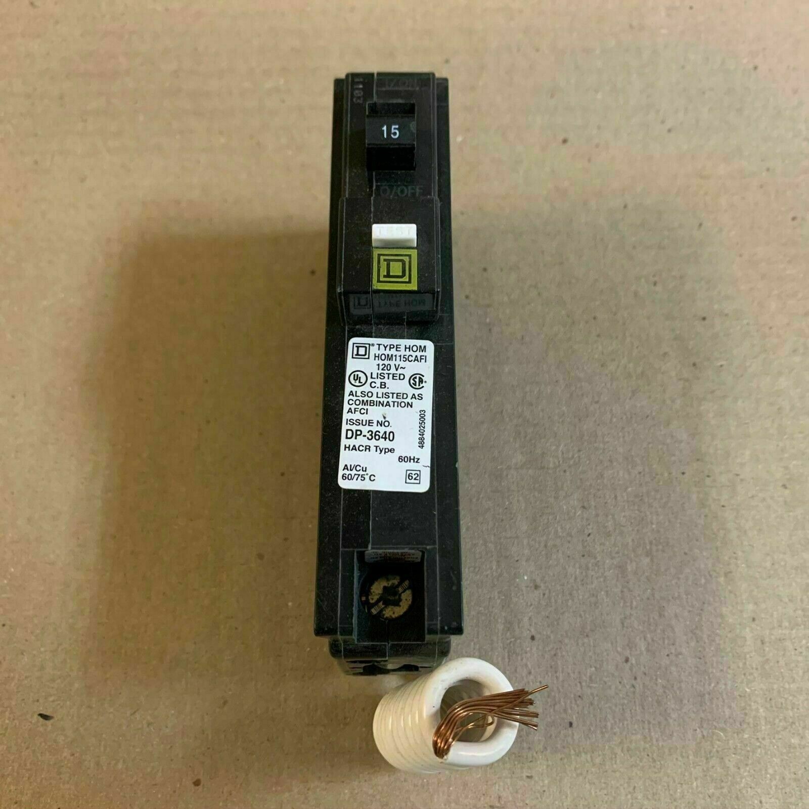 Square D HOM HOM115CAFI 1 Pole 15 Amp 120V AFCI Circuit Breaker FLAWED