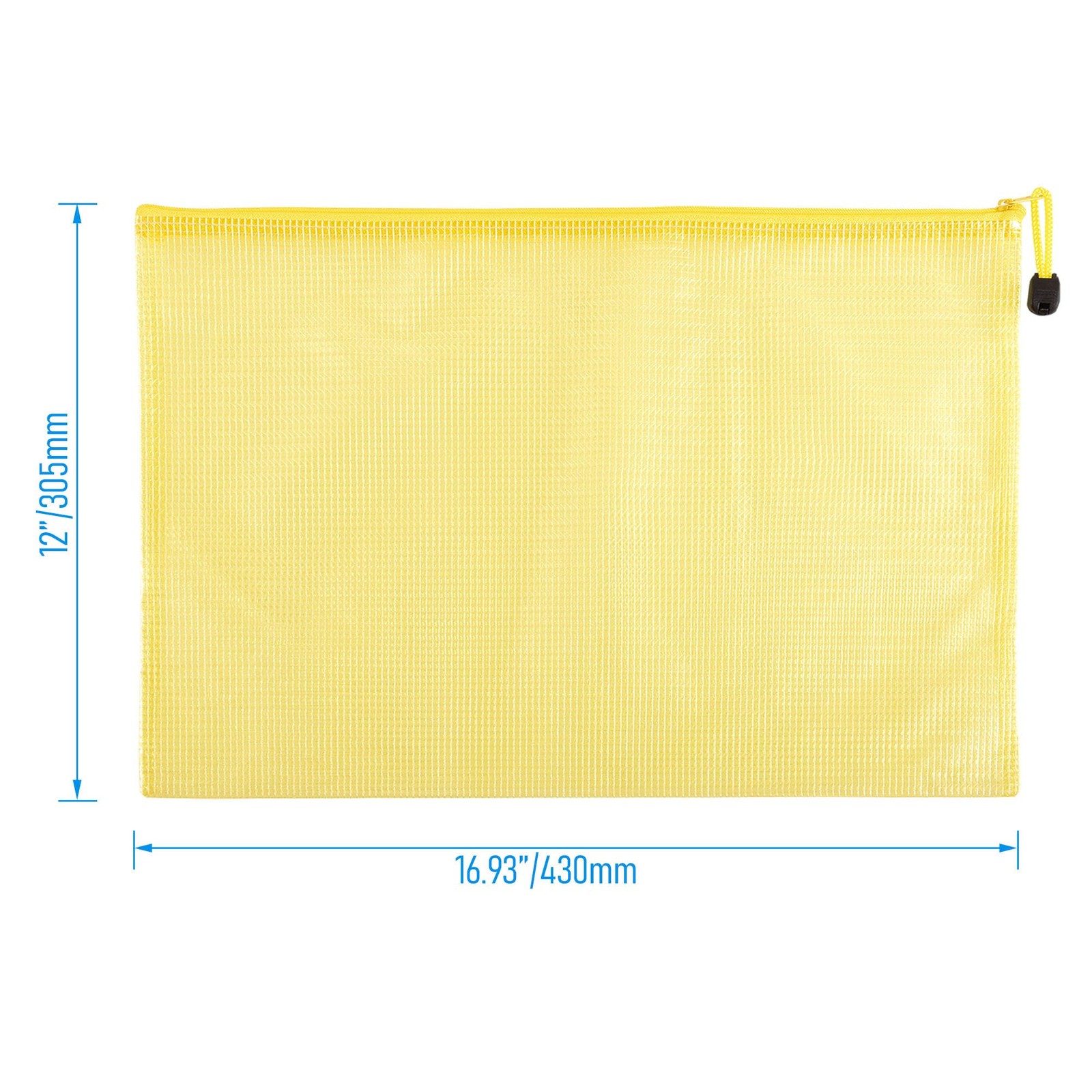 3 PCS Yellow Mesh Zipper Pouch Bags A3 Size 16.93×12.01 In Waterproof
