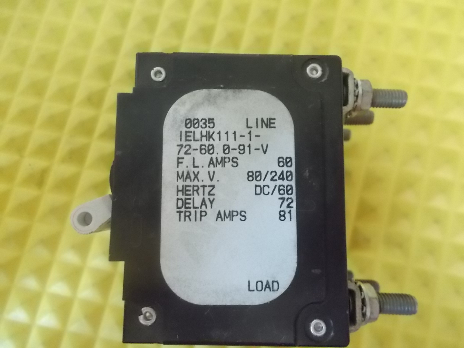 Airpax IELHK111-31931-1-72-60.0-91-V 60 Amp Triple Pole Circuit Breaker