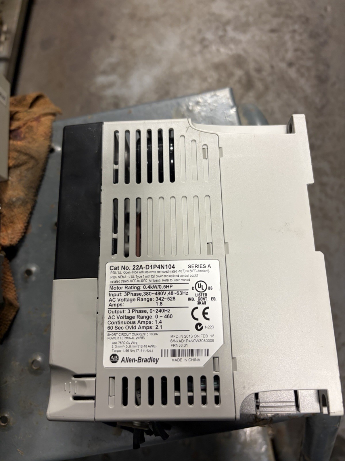Allen-Bradley 22A-D1P4N104 PowerFlex 4 Drive Series A USED