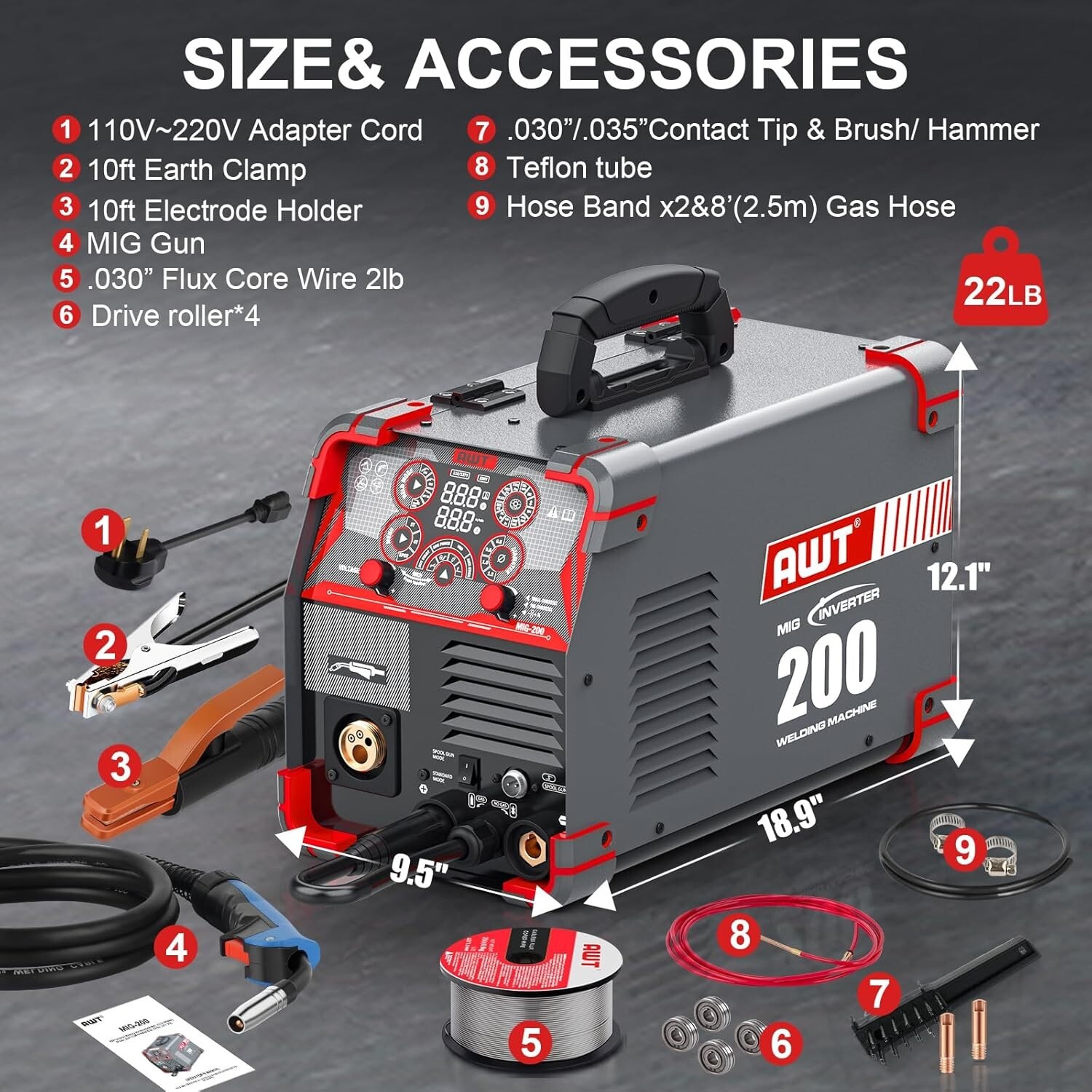 AWT MIG Welder, 200A, 110/220V 8 in 1 Aluminum Multi Process Welding Machine