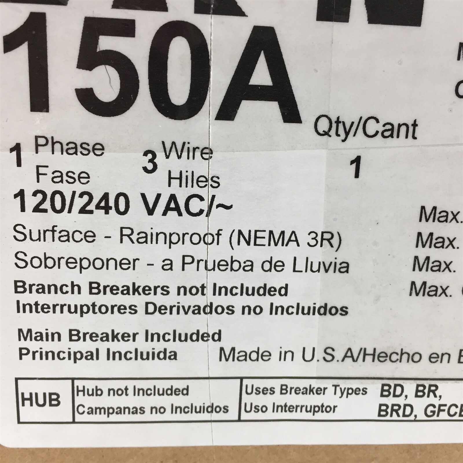 Eaton 150A Meter Breaker Panel MBX816B150BTS NEMA 3R 1PH 3W Bypass Main Breaker
