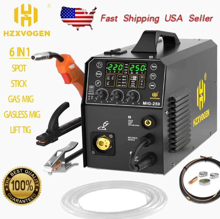 6in1 Gasless MIG Welder Spot/Lift TIG/Stick/Gas MIG 250A 110V/220V for Aluminum