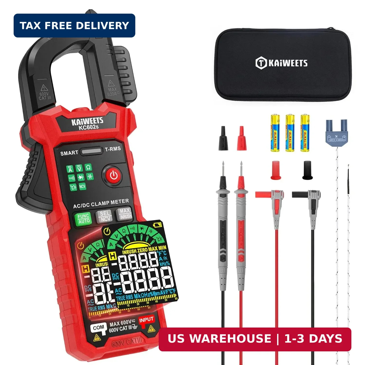 KAIWEETS Smart Digital Clamp Meter, 2026 Intelligent Auto Ranging Multimeter 600