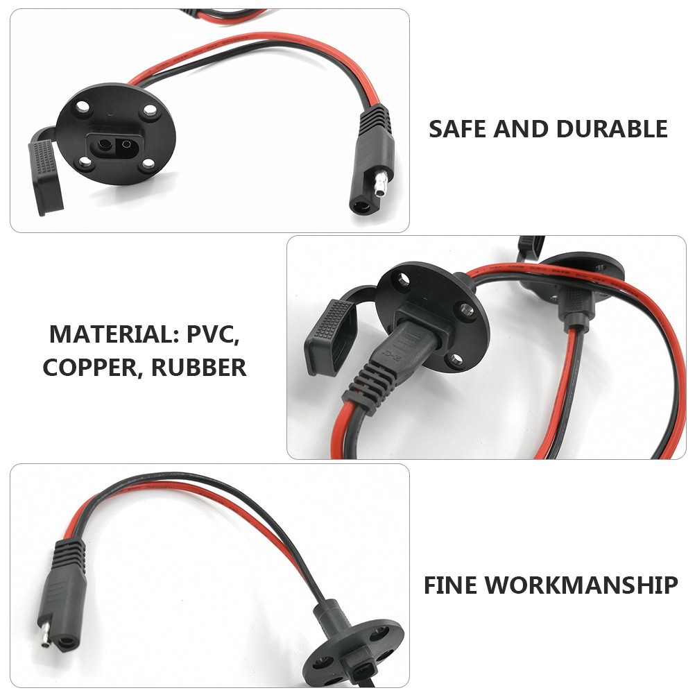 4 Sets Sae Mount Power Plug with Copper Wire Durable ABS Black for Solar