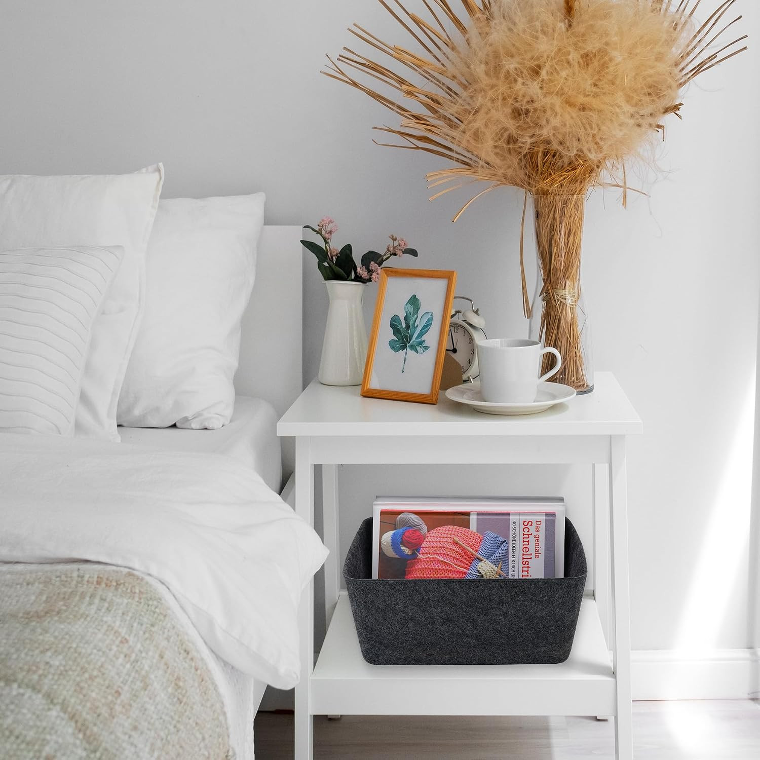 Charcoal Minimalist Felt Desk Organizer – Deep & Wide Storage Bin