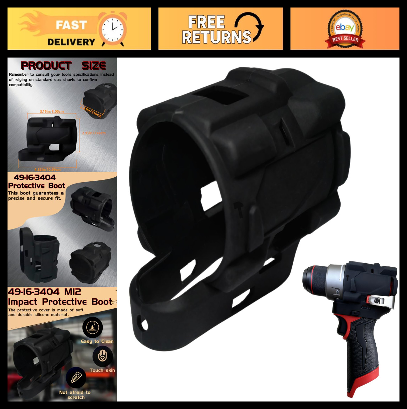 Protective Boot for 12V Hammer Drill/Driver, Compatible with 3403-20 & 3404-20,