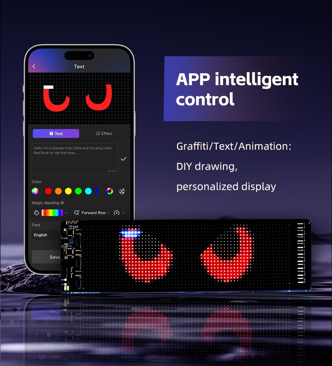 Flex Matrix LED 15inx3.6in Scrolling Sign Bluetooth APP Control DIY Design Text