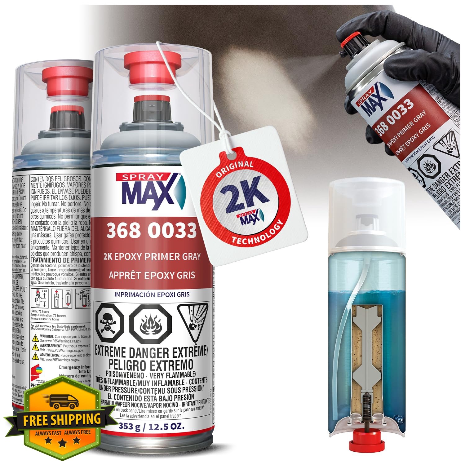 SprayMax 2K Epoxy Primer Gray 12.5 oz