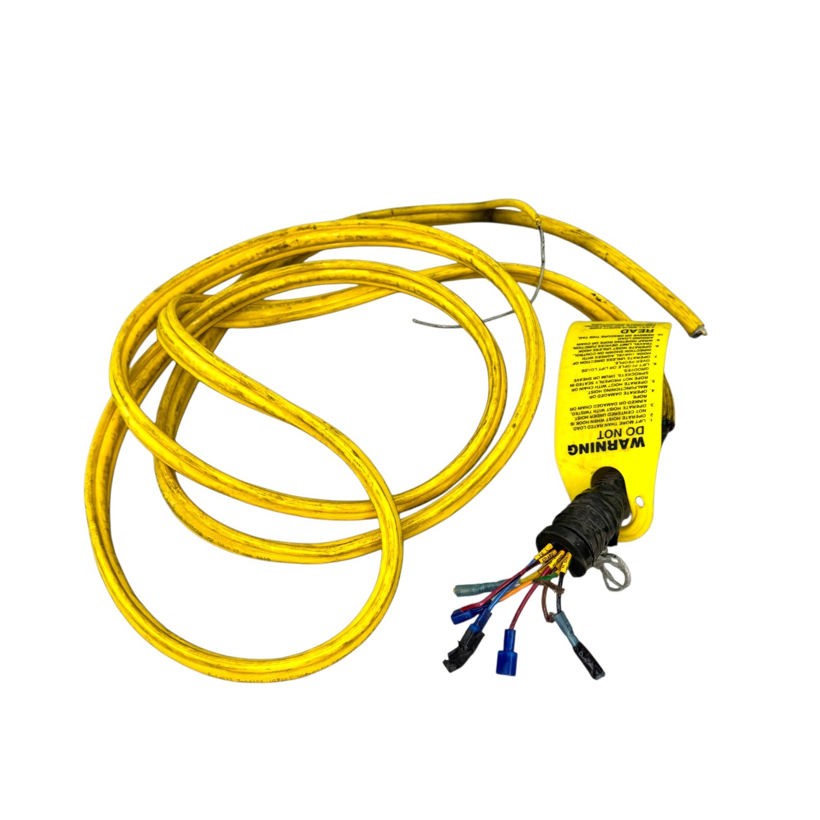 16/8 Hoist Pendant Control Cable Wire 600V 90C Yellow w/ Strain Relief Wire Rope