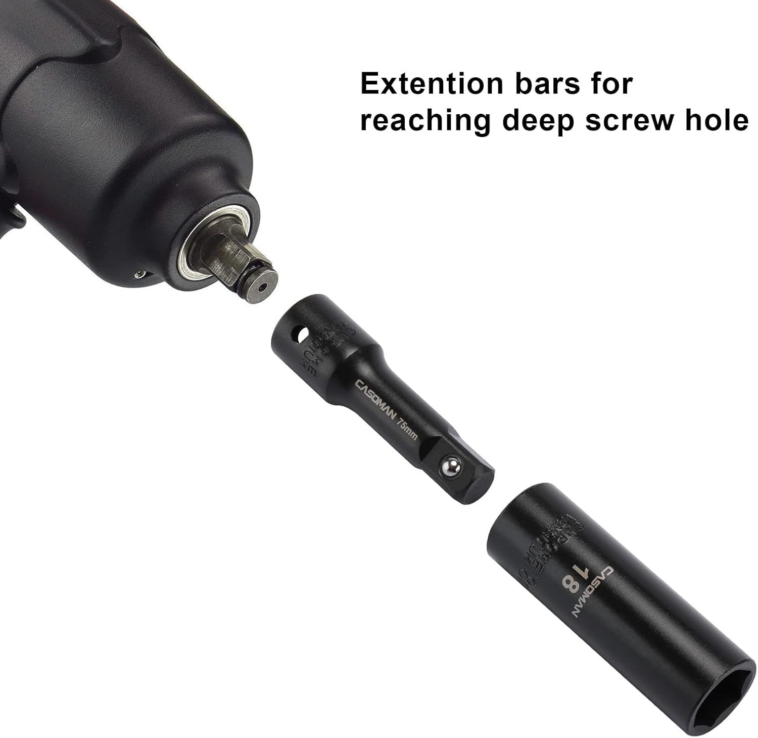 25PCS 1/2″ Drive Impact Socket Set, Deep, Cr-V Steel, 6 Point, Metric&SAE, 12mm