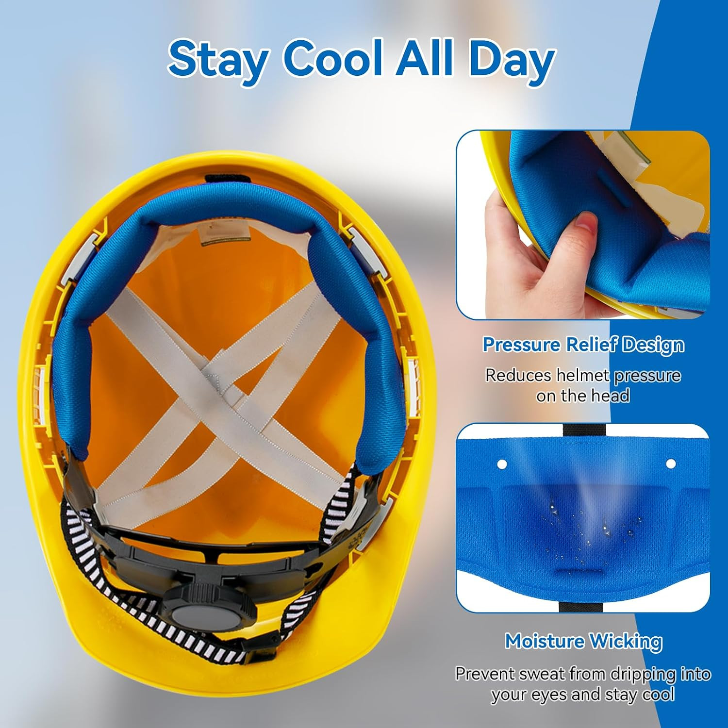 Hard Hat Sweatband, Hard Hat Cooling Liner for Safety Helmets, Reusable