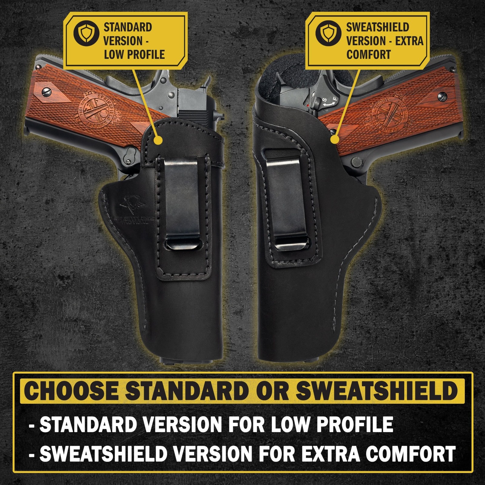 The Defender Leather IWB Holster for 1911 Style Handguns – Standard or Swe